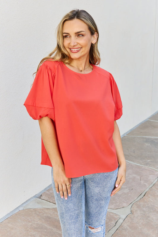 Sweet Innocence Puff Short Sleeve Top By Petal Dew, Full Size, Tomato Red